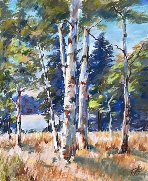 Березовая роща  — пастельный пейзаж 24×30 см