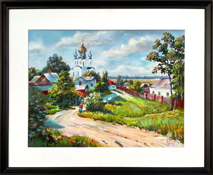 Деревенская церковь летний пейзаж пастелью - 5