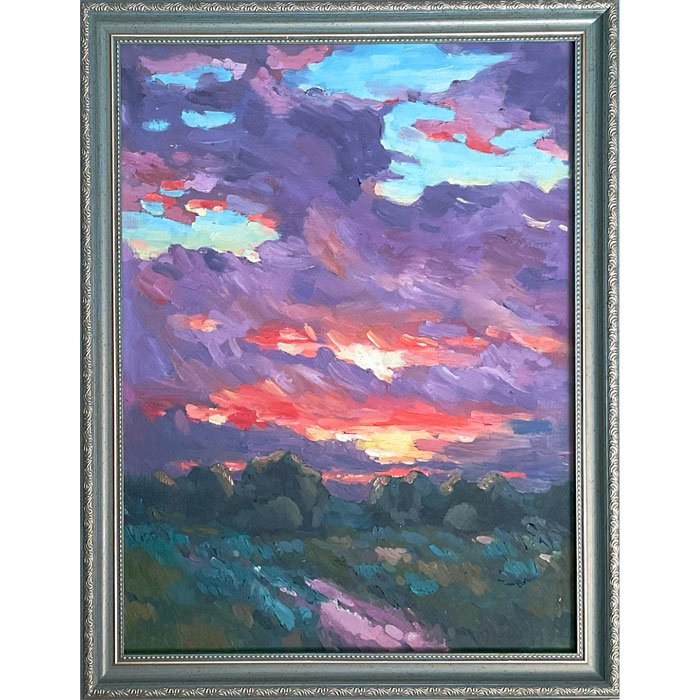 Картина маслом Фиолетовый закатное небо  30×40 см, в раме - 2