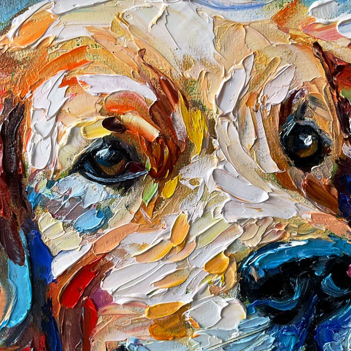 Веселый пес — яркая мини картина мастихином 20×20 - 2