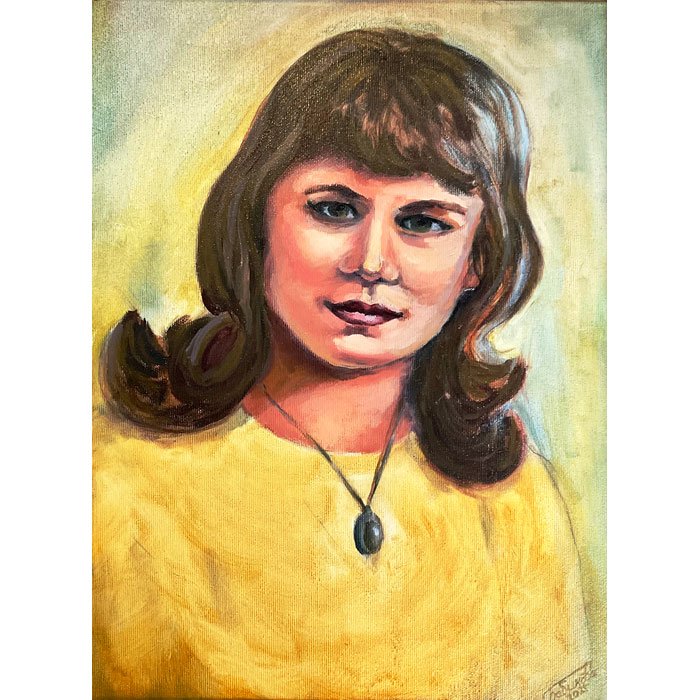 Девушка в стиле 60–70-х — картина маслом 30×40 см