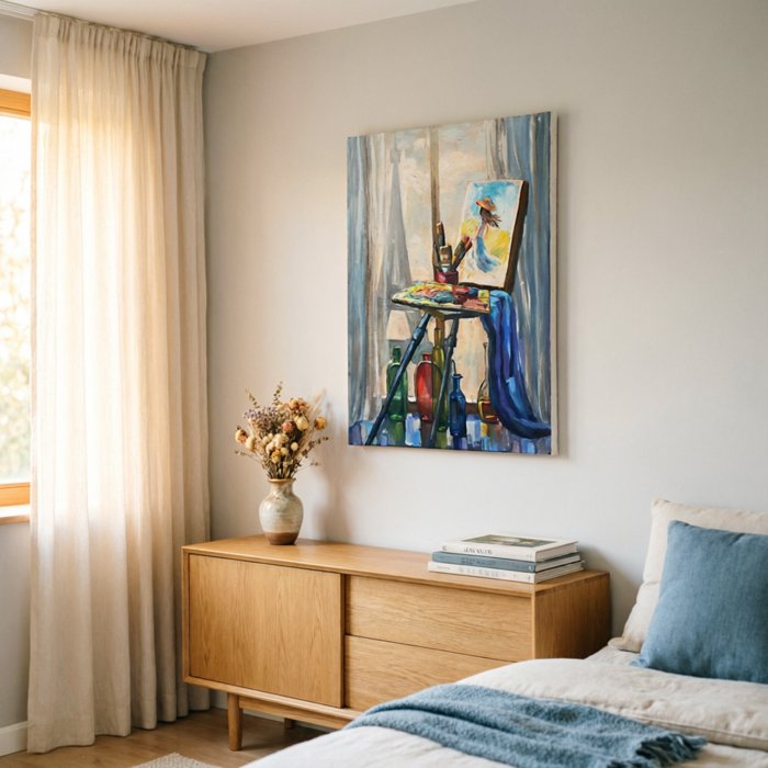 Картина маслом 50×60 Париж за окном — Эйфелева башня, оригинал - 4